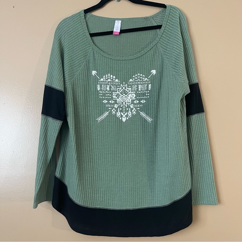 No Boundaries Sage Green Knit Top with heart detail size 2x